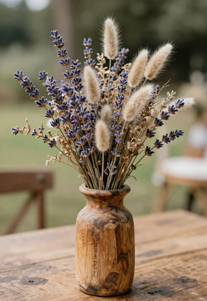 12 Gorgeous Floral Arrangements That Will Make Your Wedding Unforgettable (Check Out #4!) - 6. Dried Flower Arrangements for a Rustic Vibe 1