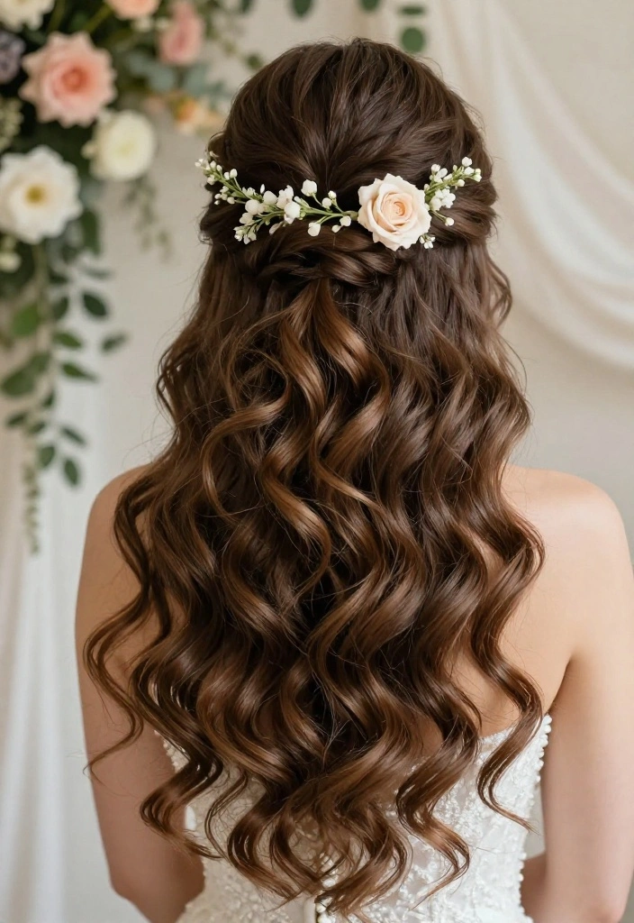 14 Romantic Loose Wedding Hairstyles That Are Effortlessly Beautiful (Check Out #9!) - 12. Loose Waves with Floral Accents 1