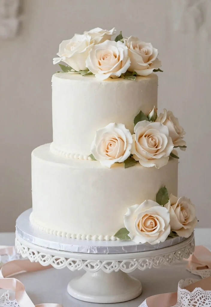 14 Stunning Floral Wedding Cakes That Will Bloom on Your Special Day! - 1. Elegant White Rose Cake 1