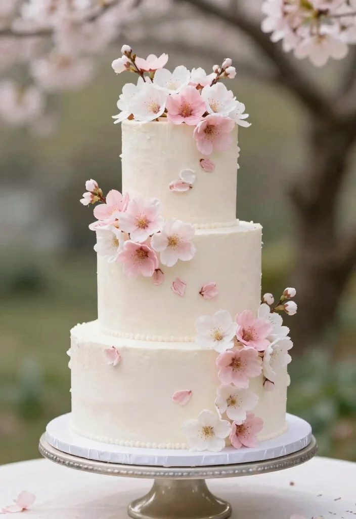 14 Stunning Floral Wedding Cakes That Will Bloom on Your Special Day! - 11. Delicate Cherry Blossom Cake 1