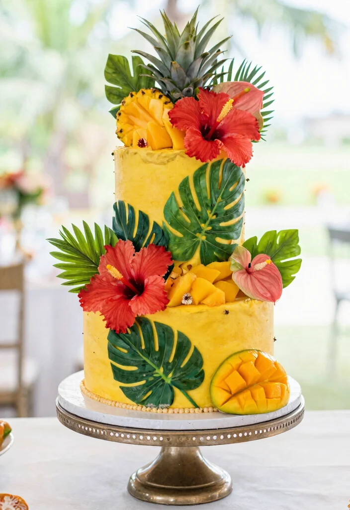 14 Stunning Floral Wedding Cakes That Will Bloom on Your Special Day! - 3. Vibrant Tropical Cake 1
