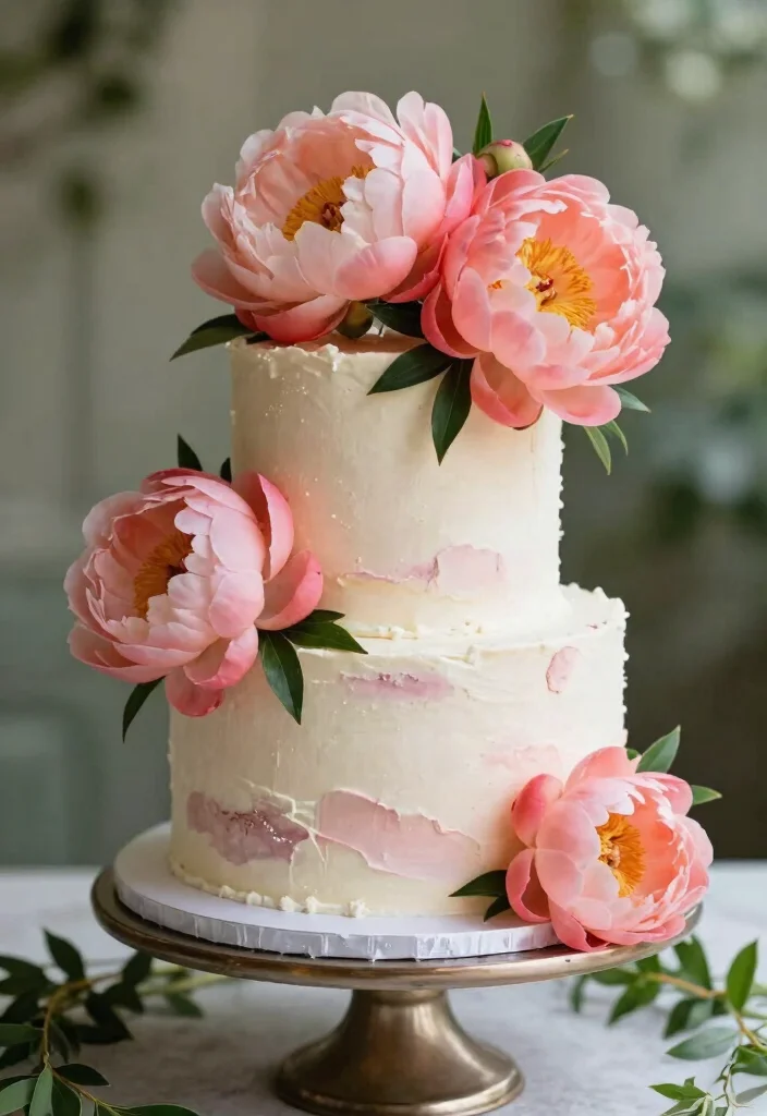 14 Stunning Floral Wedding Cakes That Will Bloom on Your Special Day! - 4. Romantic Peony Cake 1