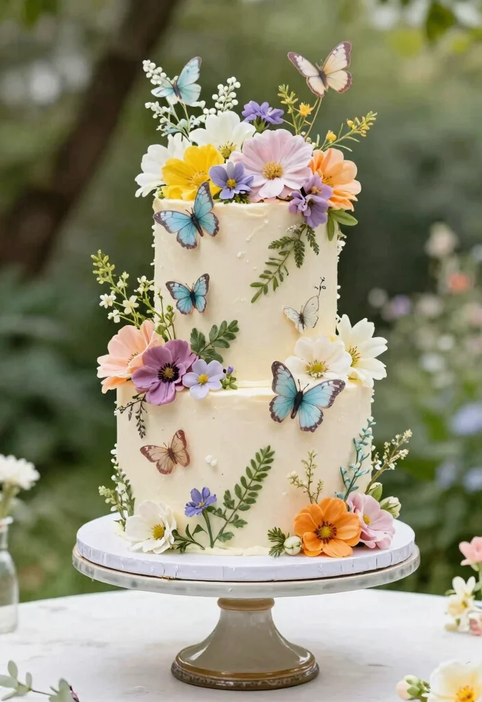 14 Stunning Floral Wedding Cakes That Will Bloom on Your Special Day! - 5. Whimsical Garden Cake 1