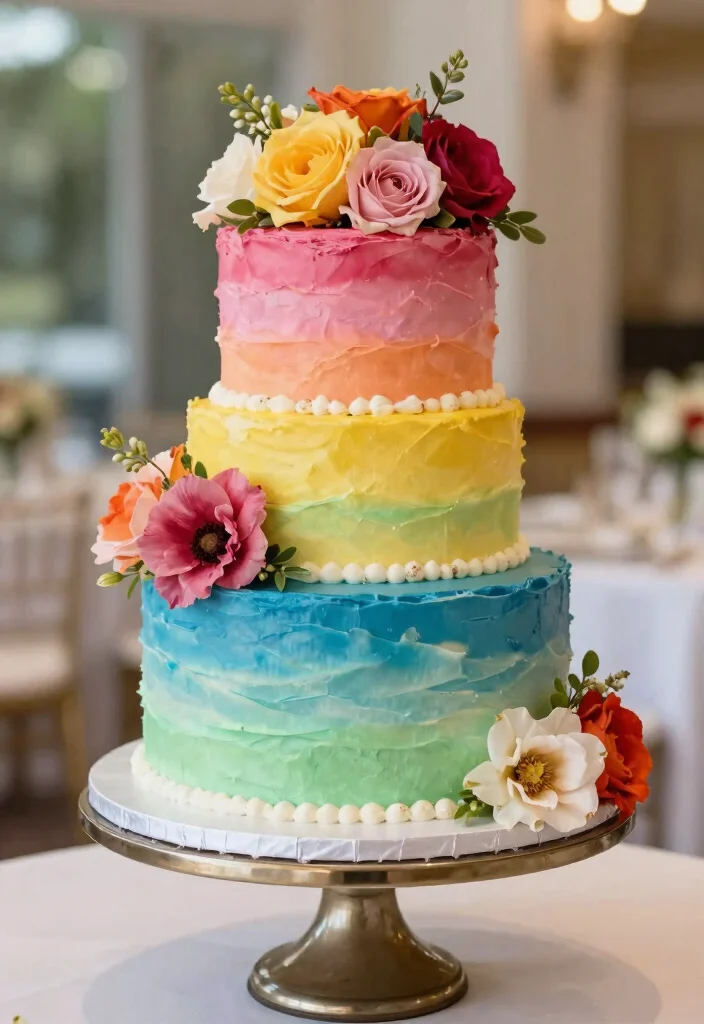 14 Stunning Floral Wedding Cakes That Will Bloom on Your Special Day! - 7. Colorful Ombre Cake 1