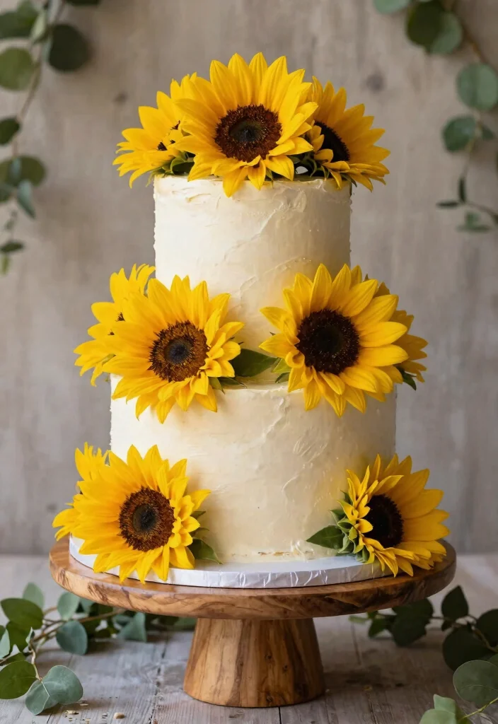 14 Stunning Floral Wedding Cakes That Will Bloom on Your Special Day! - 8. Charming Sunflower Cake 1