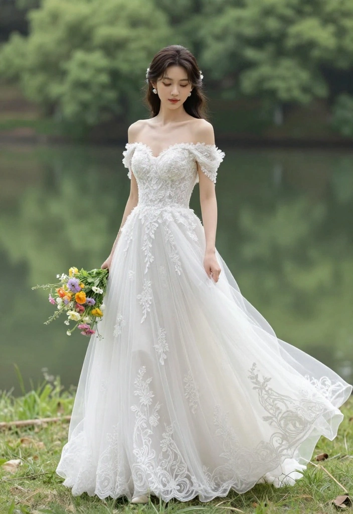14 Vintage Plus Size Wedding Dresses That Will Make You Feel Like You Just Stepped Out of a Fairytale! - 6. The Whimsical Off-Shoulder Dress 1