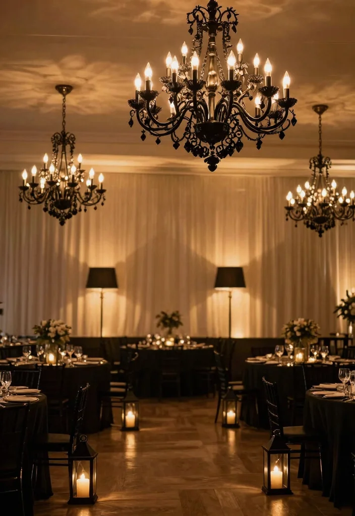 15 Luxurious Black Wedding Decor Ideas That Will Make Your Guests Go 'WOW!' (#5 Is a Must-See!) - 14. Black Lighting Fixtures 1