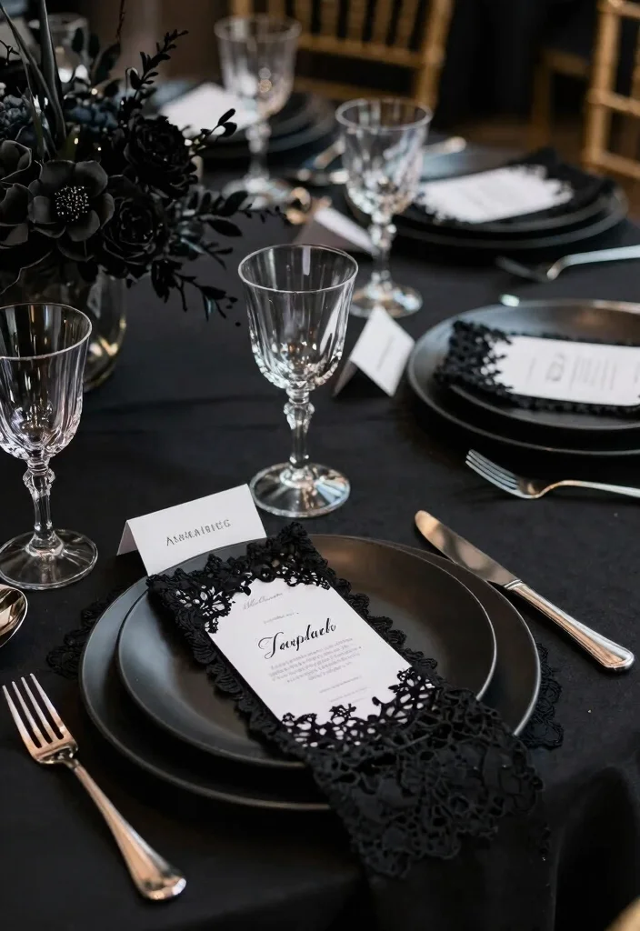 15 Luxurious Black Wedding Decor Ideas That Will Make Your Guests Go 'WOW!' (#5 Is a Must-See!) - 3. Luxurious Black Table Settings 1
