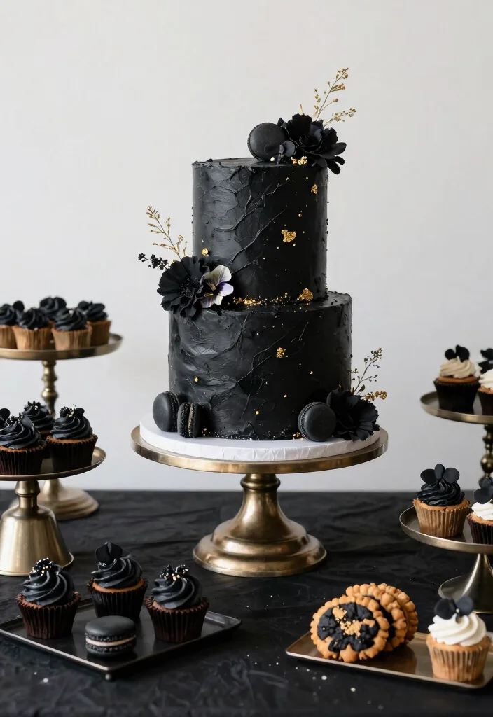 15 Luxurious Black Wedding Decor Ideas That Will Make Your Guests Go 'WOW!' (#5 Is a Must-See!) - 8. Black-Themed Cake Displays 1