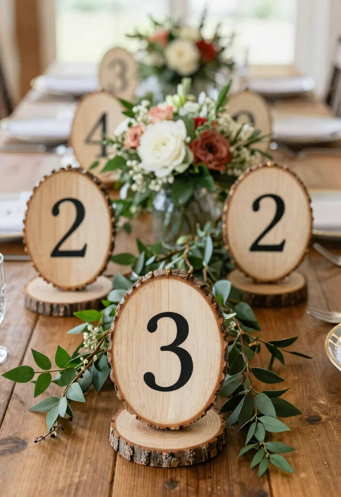 15 Rustic Wedding Decor Ideas That Will Leave Your Guests in Awe (You Won't Believe #8!) - 13. Table Number Signage 1