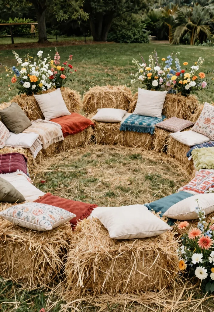 15 Rustic Wedding Decor Ideas That Will Leave Your Guests in Awe (You Won't Believe #8!) - 9. Hay Bale Seating 1
