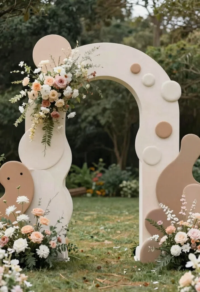 15 Sculptural Wedding Arches in Neutral Tones You Never Knew You Needed! - 13. Whimsical Elements with Neutral Tones 1