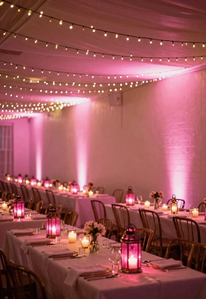 15 Stunning Shades of Pink Wedding Ideas That Will Make You Swoon! - 3. Romantic Pink Lighting 1