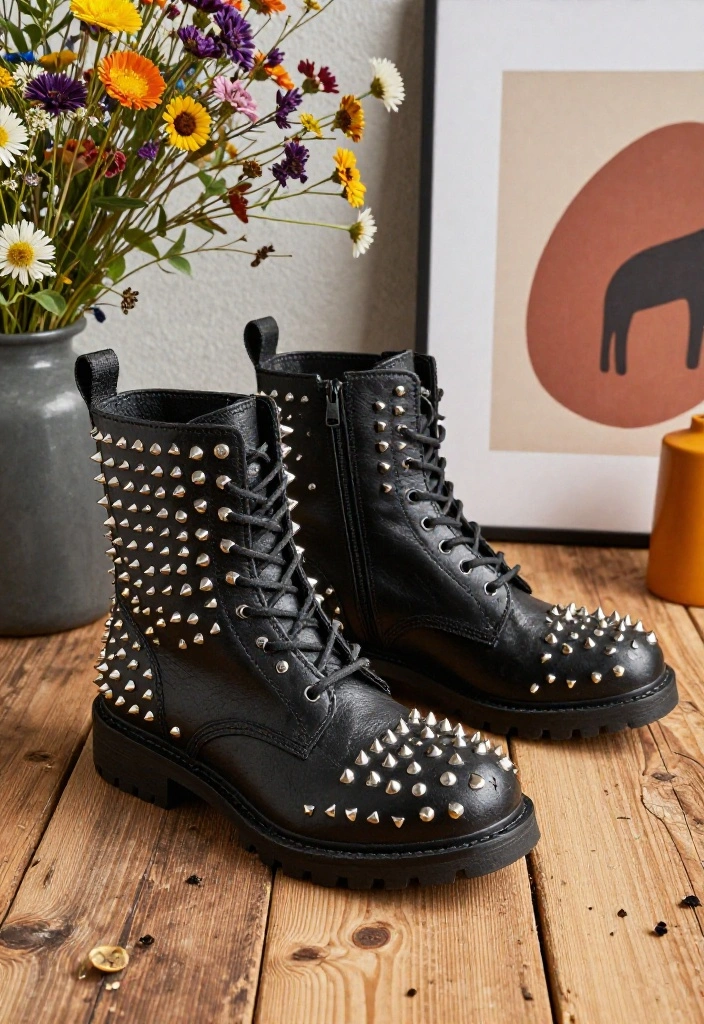 15 Unique Wedding Shoes That Will Steal the Show (You Won't Believe #9!) - 14. Edgy Studded Combat Boots 1