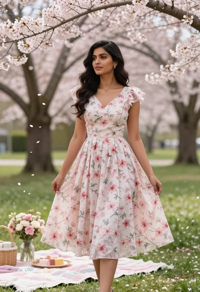 16 Gorgeous Cherry Blossom Dresses for Your Next Spring Gathering (Don’t Miss #3!) - 1. The Classic A-Line Cherry Blossom Dress 1