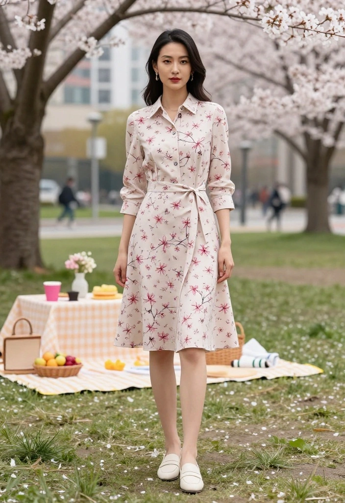 16 Gorgeous Cherry Blossom Dresses for Your Next Spring Gathering (Don’t Miss #3!) - 10. The Sophisticated Cherry Blossom Shirt Dress 1