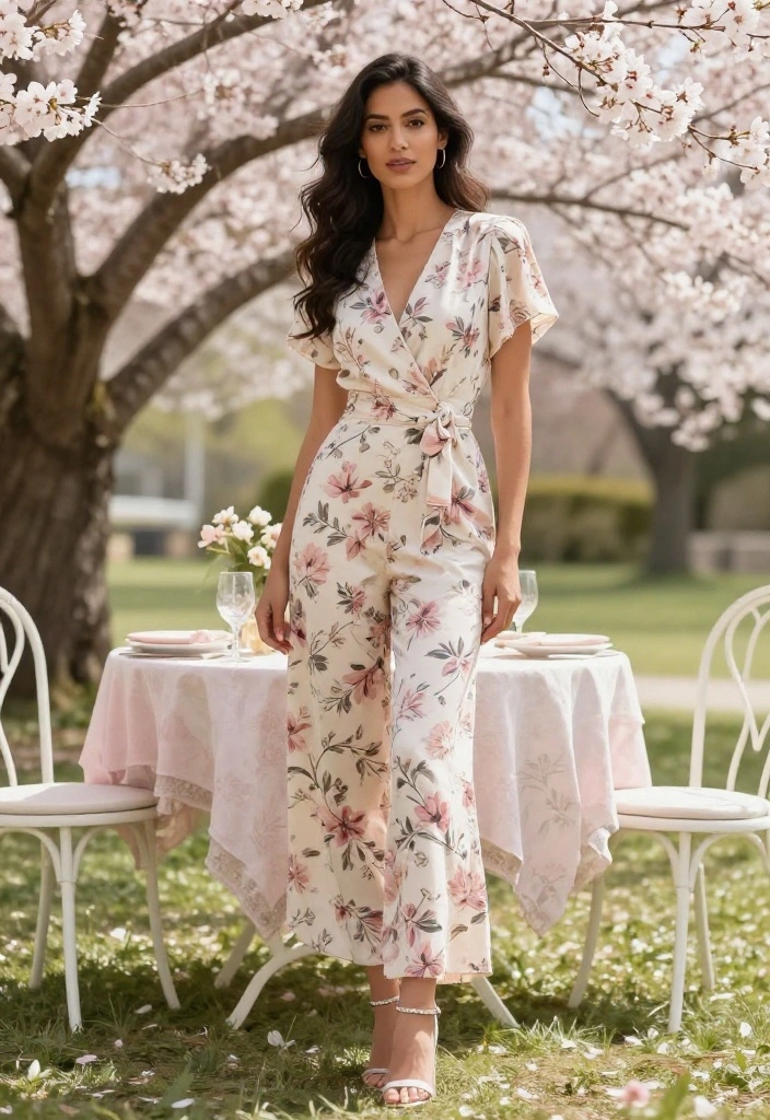 16 Gorgeous Cherry Blossom Dresses for Your Next Spring Gathering (Don’t Miss #3!) - 13. The Elegant Cherry Blossom Jumpsuit 1