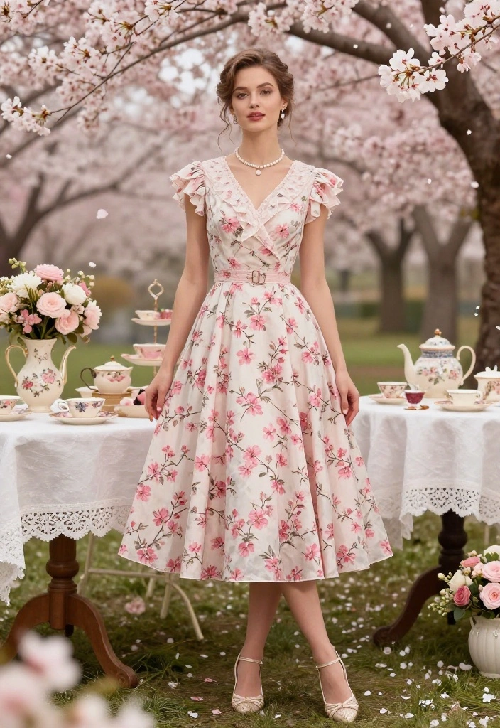 16 Gorgeous Cherry Blossom Dresses for Your Next Spring Gathering (Don’t Miss #3!) - 15. The Vintage Cherry Blossom Tea Dress 1