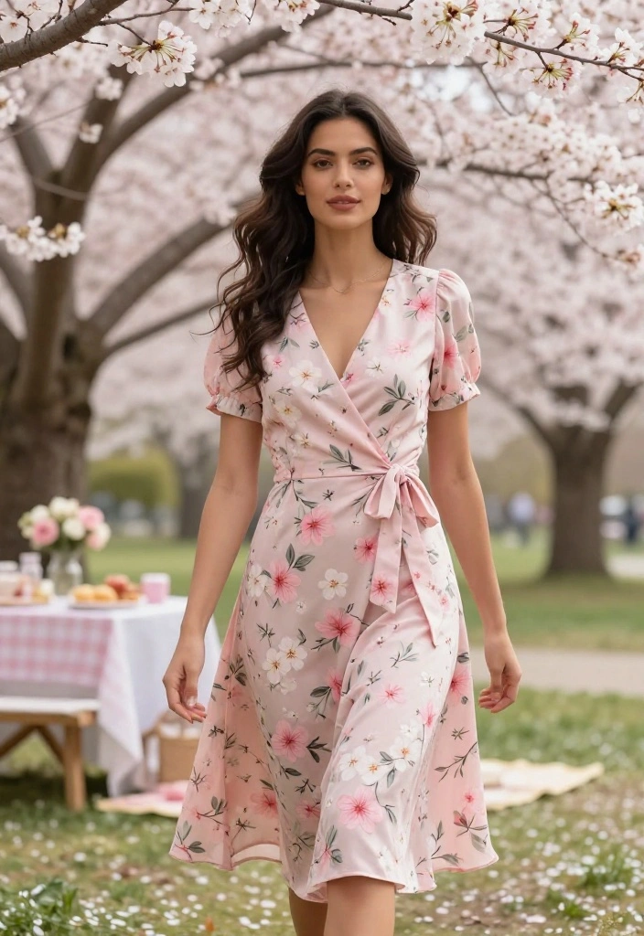 16 Gorgeous Cherry Blossom Dresses for Your Next Spring Gathering (Don’t Miss #3!) - 4. The Chic Wrap Cherry Blossom Dress 1