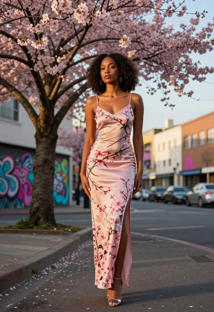 16 Gorgeous Cherry Blossom Dresses for Your Next Spring Gathering (Don’t Miss #3!) - 8. The Edgy Cherry Blossom Slip Dress 1
