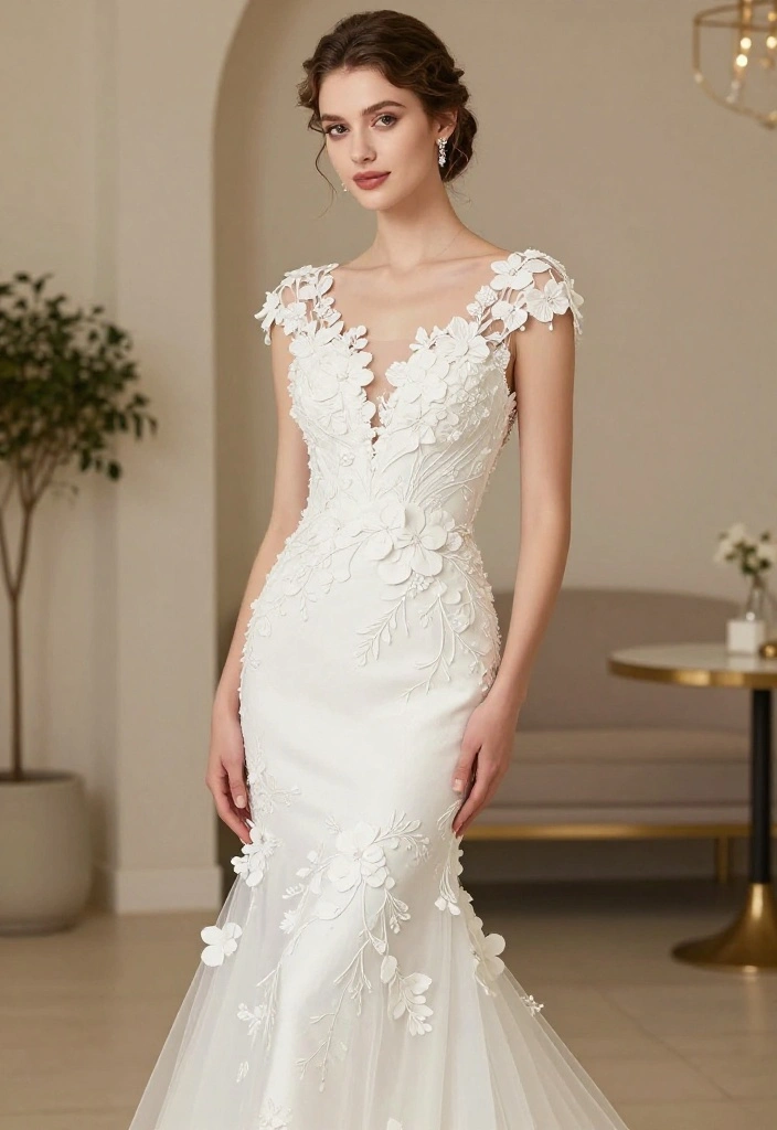 18 Colorful Floral Wedding Gowns to Brighten Your Big Day (Get Ready to Love #3!) - 12. Elegant Sheath Dresses with Floral Accents 1