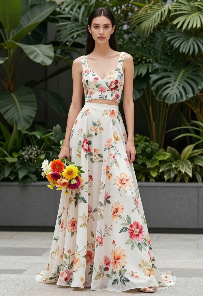 18 Colorful Floral Wedding Gowns to Brighten Your Big Day (Get Ready to Love #3!) - 15. Two-Piece Floral Gowns for Versatility 1