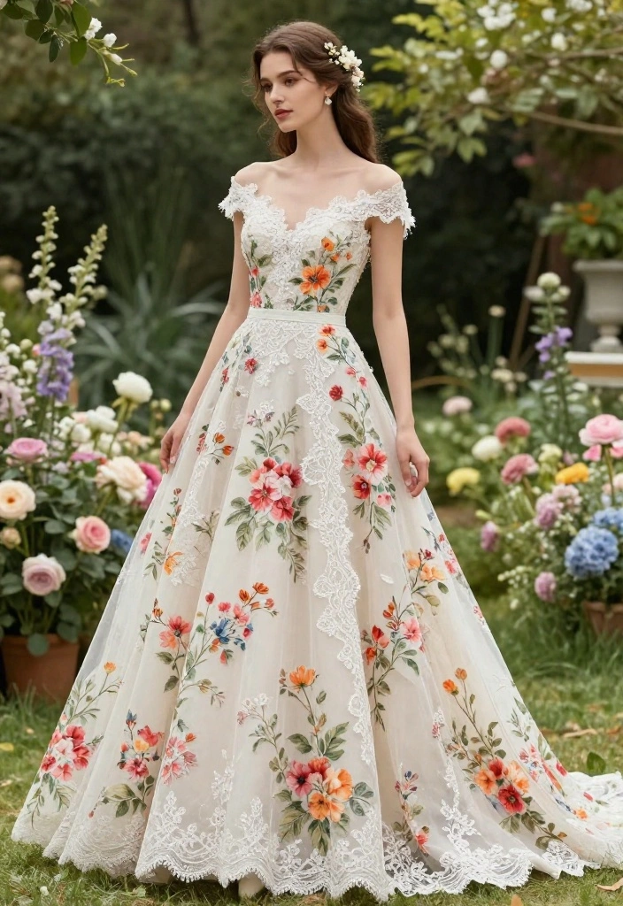 18 Colorful Floral Wedding Gowns to Brighten Your Big Day (Get Ready to Love #3!) - 5. Romantic Lace Meets Floral Elegance 1