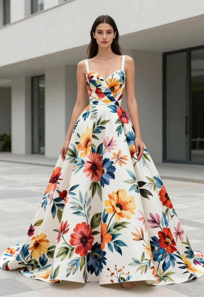 18 Colorful Floral Wedding Gowns to Brighten Your Big Day (Get Ready to Love #3!) - 8. Bold Prints for the Fashion-Forward Bride 1