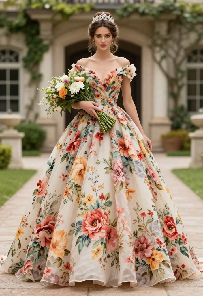 18 Colorful Floral Wedding Gowns to Brighten Your Big Day (Get Ready to Love #3!) - 9. Colorful Floral Ball Gowns for a Fairytale Wedding 1