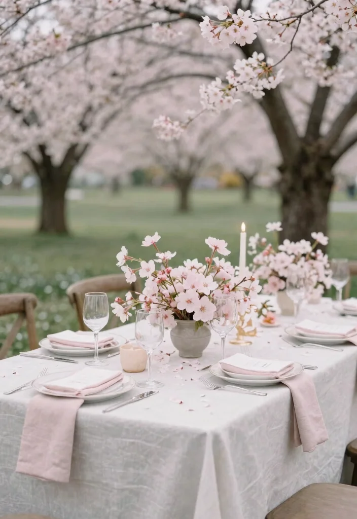 18 Gorgeous Cherry Blossom Wedding Photos That Will Make You Fall in Love Again! - 10. Seasonal Decor to Embrace Cherry Blossoms 1