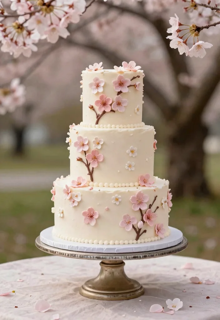 18 Gorgeous Cherry Blossom Wedding Photos That Will Make You Fall in Love Again! - 13. Cherry Blossom Cake Inspiration 1