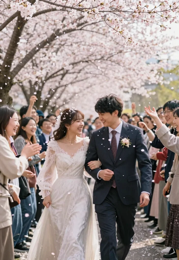 18 Gorgeous Cherry Blossom Wedding Photos That Will Make You Fall in Love Again! - 14. Fun Cherry Blossom Send-Off 1