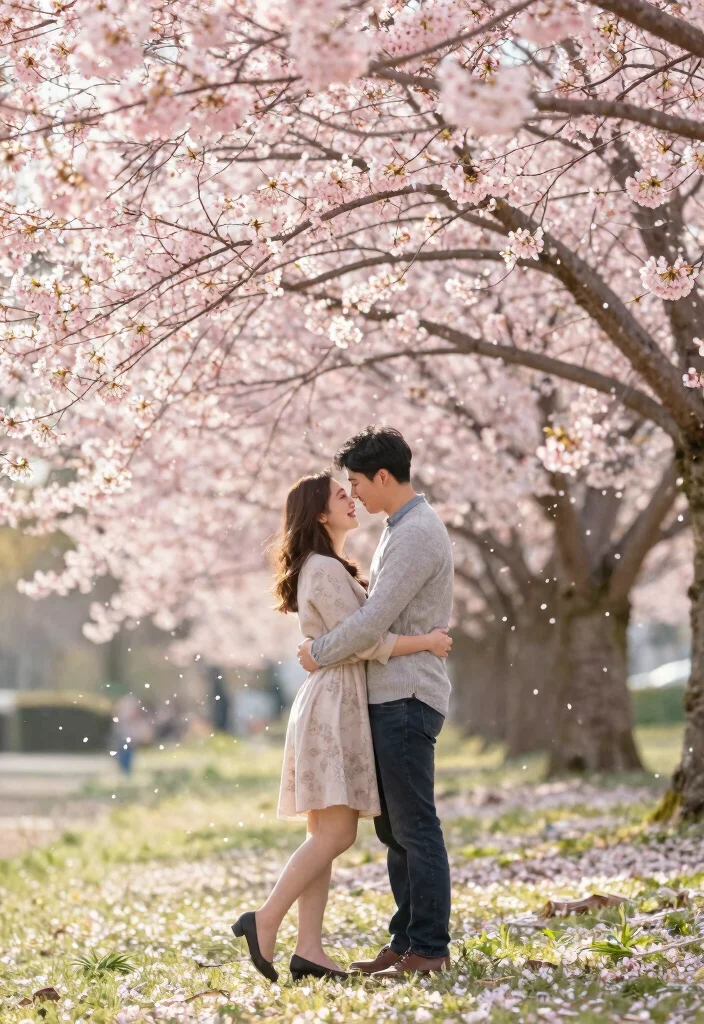 18 Gorgeous Cherry Blossom Wedding Photos That Will Make You Fall in Love Again! - 4. Couples Embracing amidst Petals 1