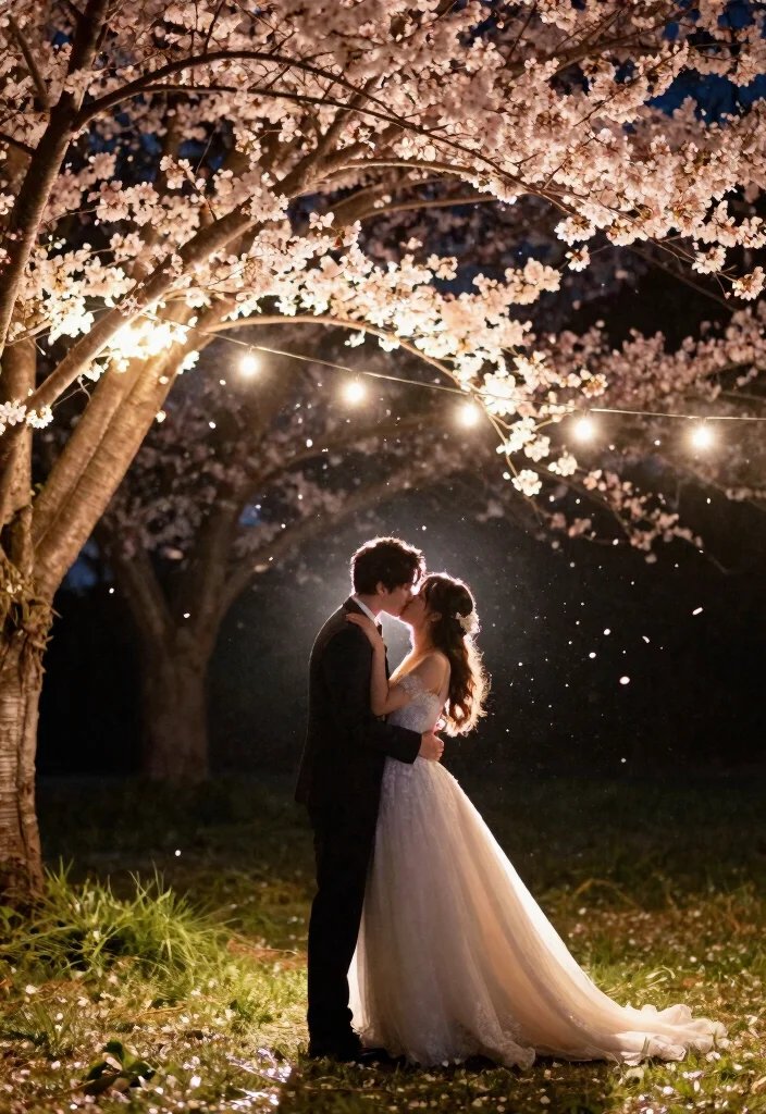 18 Gorgeous Cherry Blossom Wedding Photos That Will Make You Fall in Love Again! - 8. Stunning Night Photos 1