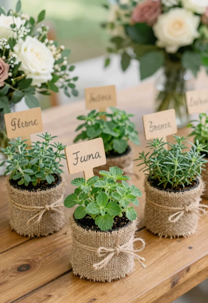18 Trendy DIY Wedding Favors That Will WOW Your Guests (You’ll Love #3!) - 4. Mini Potted Herbs 1