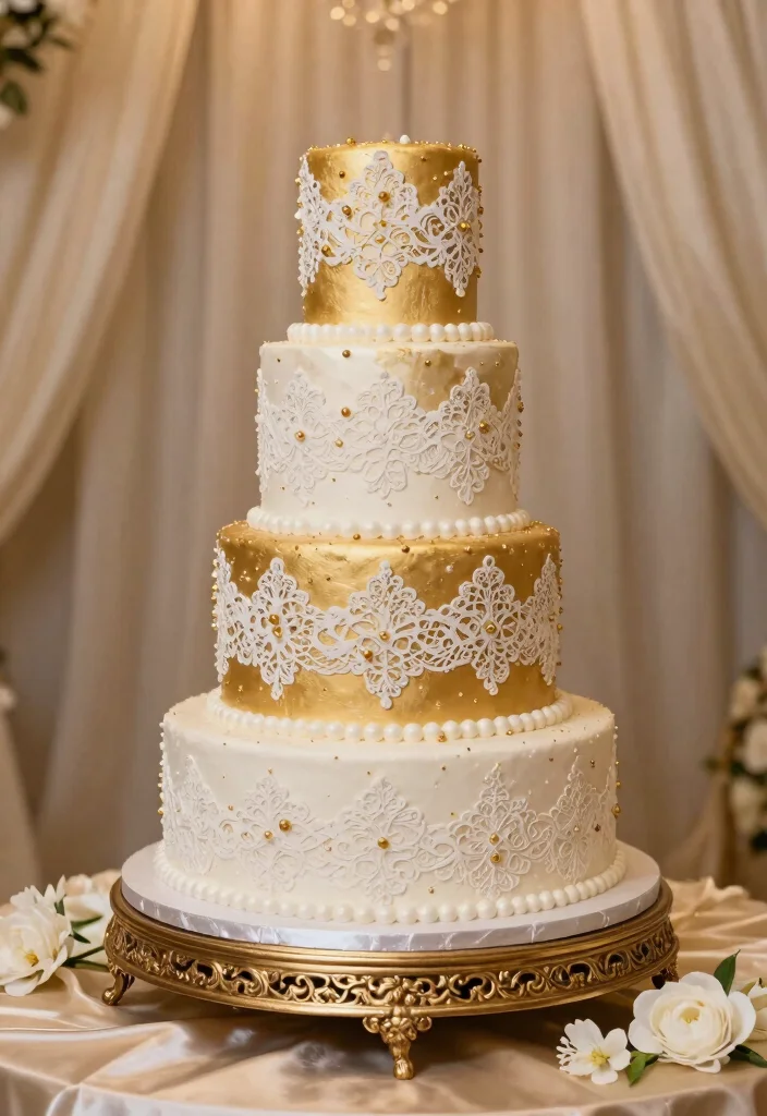 19 Glamorous Wedding Cake Designs That Will Make You Feel Like Royalty - 1. Royal Gold and White Elegance 1