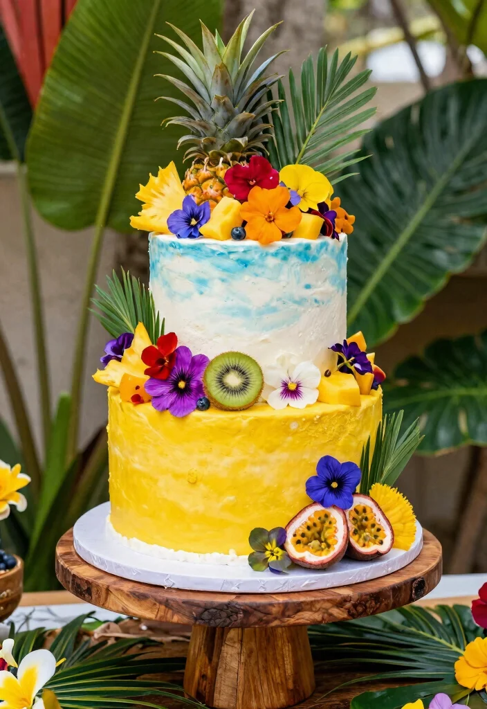 19 Glamorous Wedding Cake Designs That Will Make You Feel Like Royalty - 16. Tropical Paradise Cake 1