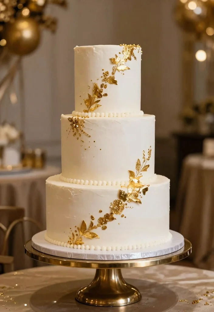 19 Glamorous Wedding Cake Designs That Will Make You Feel Like Royalty - 17. Elegant Metallic Accents 1