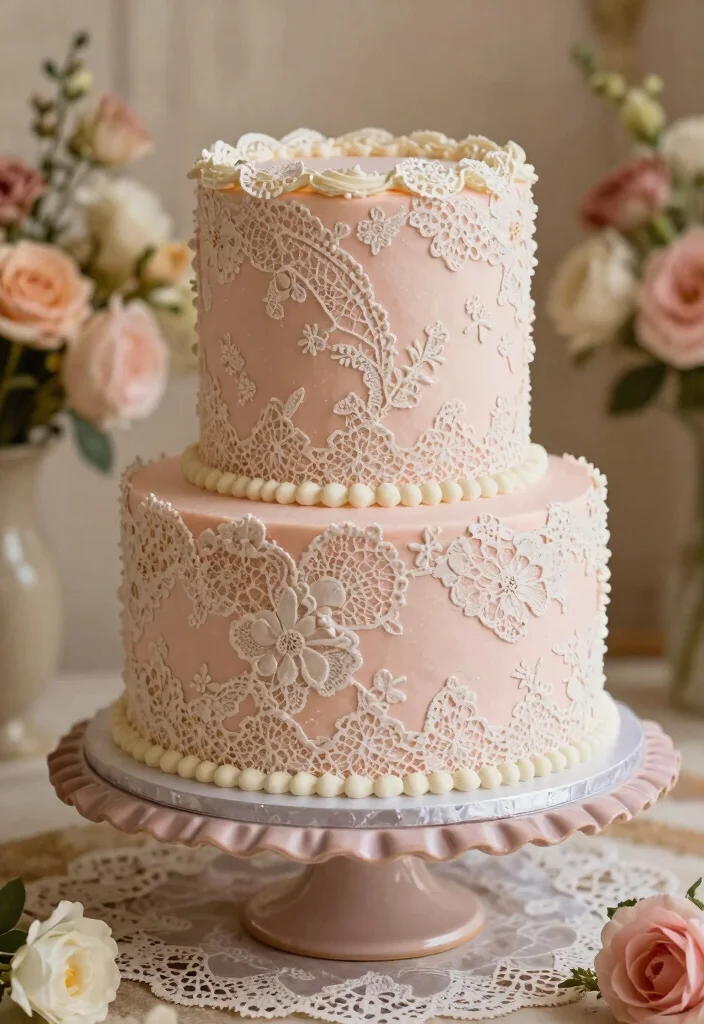 19 Glamorous Wedding Cake Designs That Will Make You Feel Like Royalty - 4. Vintage Lace Delight 1