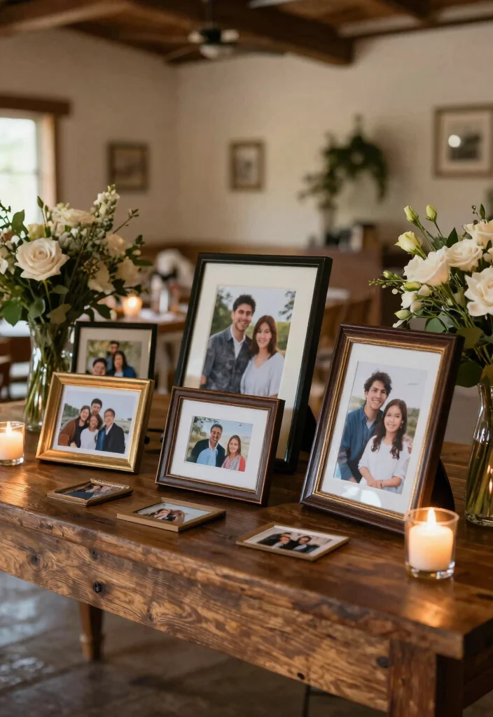 20 Budget-Friendly DIY Wedding Decor Ideas That Look Like a Million Bucks (#10 Will Blow Your Mind!) - 14. Memory Table with Family Photos 1