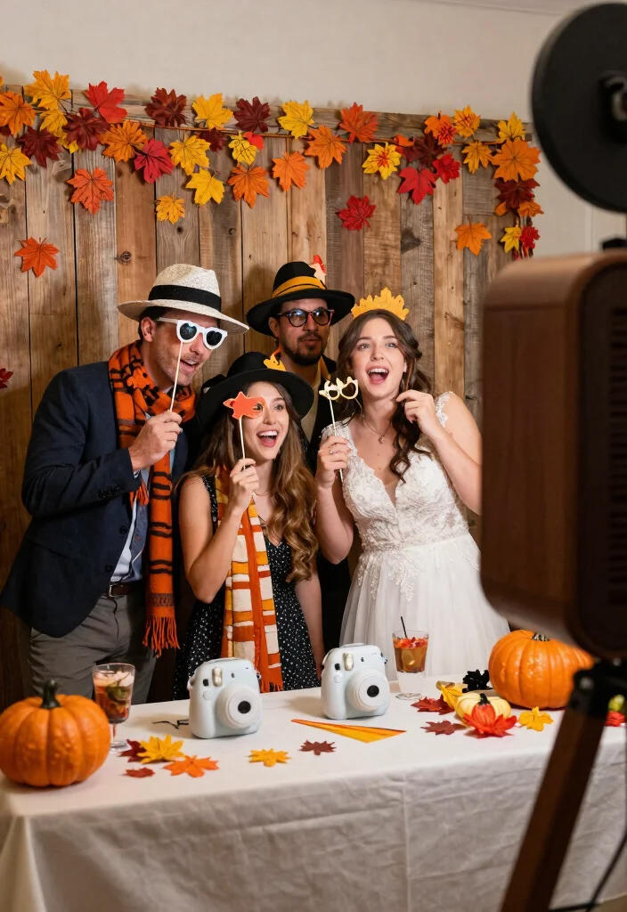 20 Cozy Fall Wedding Reception Ideas That Will Keep Everyone Comfortable (#4 Will Surprise You!) - 13. Seasonal Photobooth 1