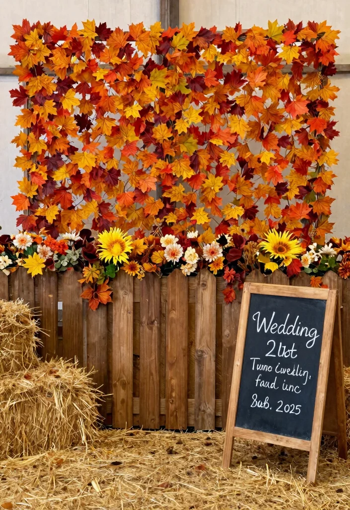20 Cozy Fall Wedding Reception Ideas That Will Keep Everyone Comfortable (#4 Will Surprise You!) - 18. Seasonal Photo Backdrops 1