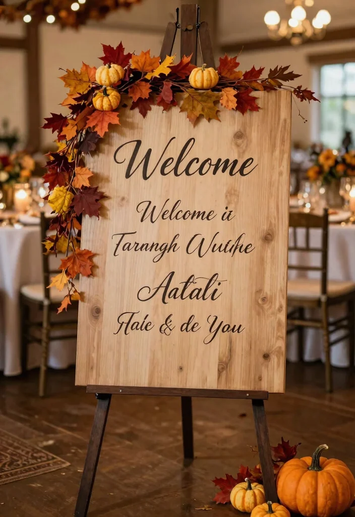 20 Cozy Fall Wedding Reception Ideas That Will Keep Everyone Comfortable (#4 Will Surprise You!) - 20. Warm Welcome Signage 1