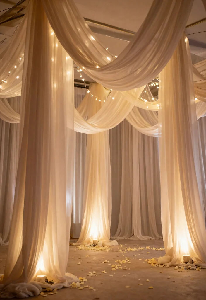 20 Creative Cloud Dancer Decor Ideas to Transform Your 2026 Wedding Venue! - 1. Ethereal Draped Fabrics 1