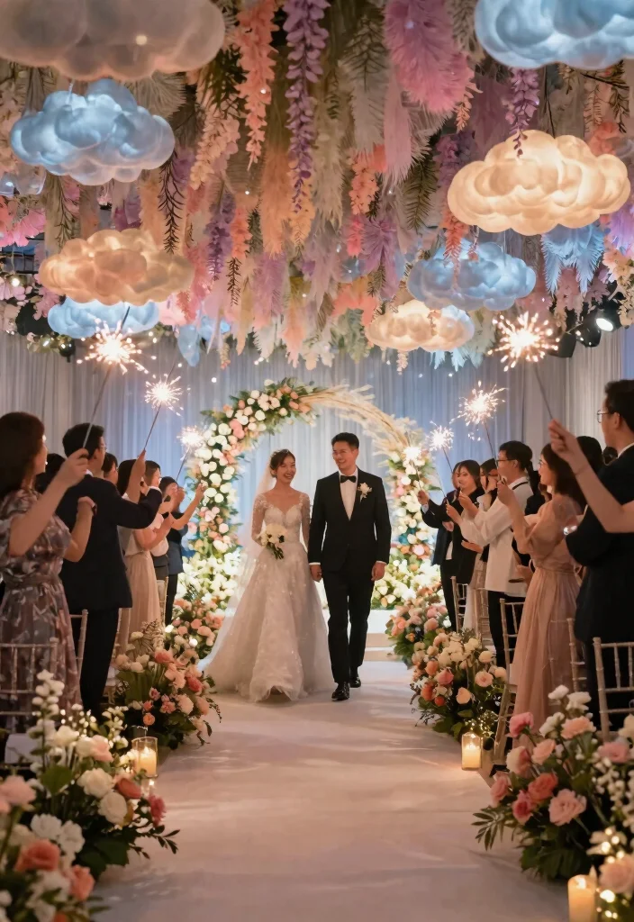 20 Creative Cloud Dancer Decor Ideas to Transform Your 2026 Wedding Venue! - 20. Stunning Exit Decor 1