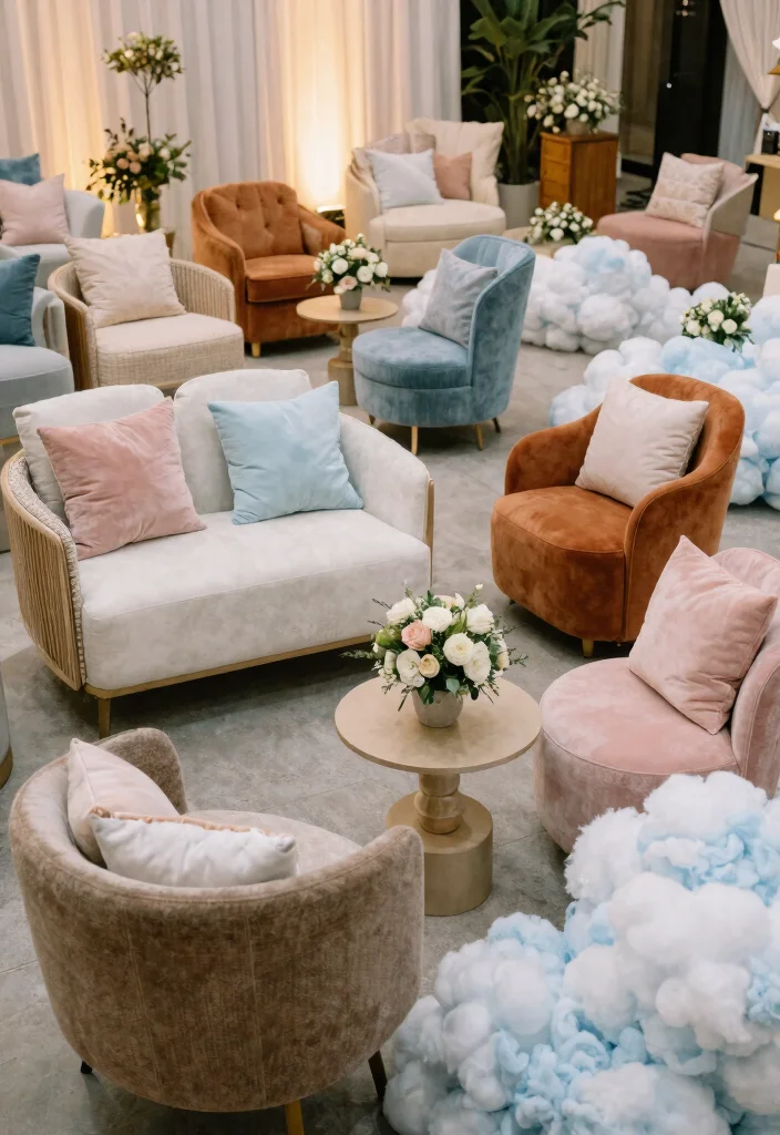 20 Creative Cloud Dancer Decor Ideas to Transform Your 2026 Wedding Venue! - 5. Unique Seating Arrangements 1
