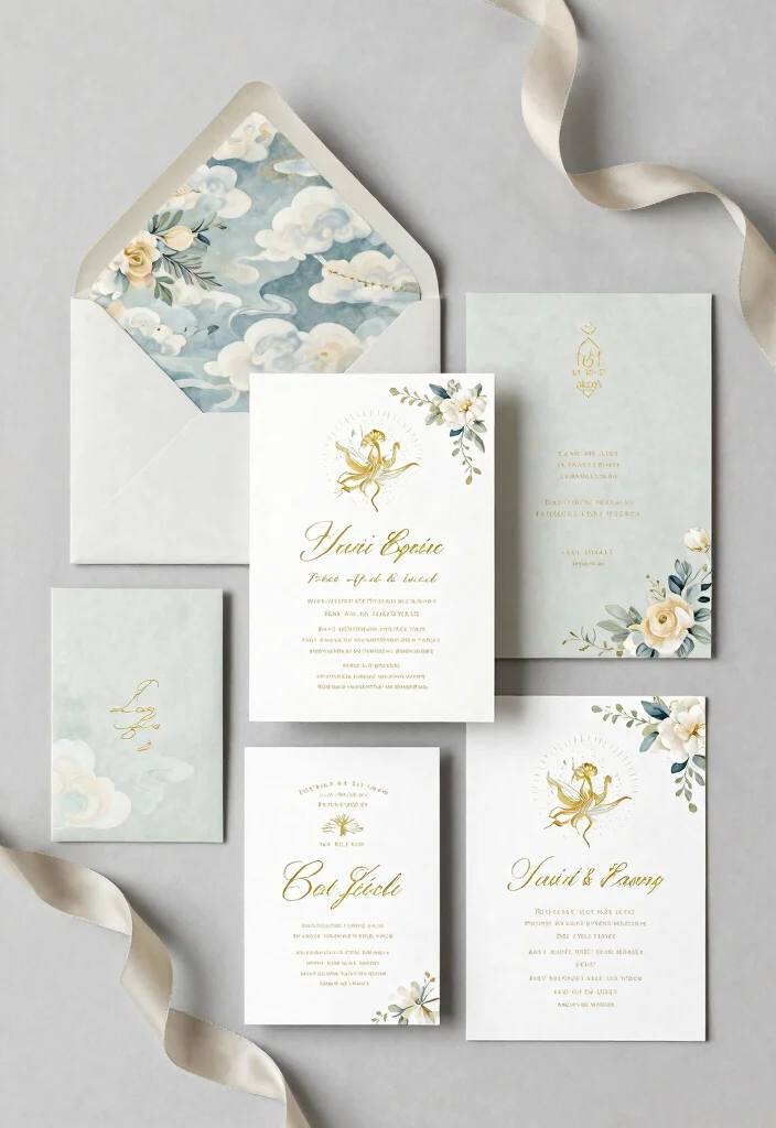 20 Creative Cloud Dancer Decor Ideas to Transform Your 2026 Wedding Venue! - 8. Cloud Dancer-Themed Invitations 1
