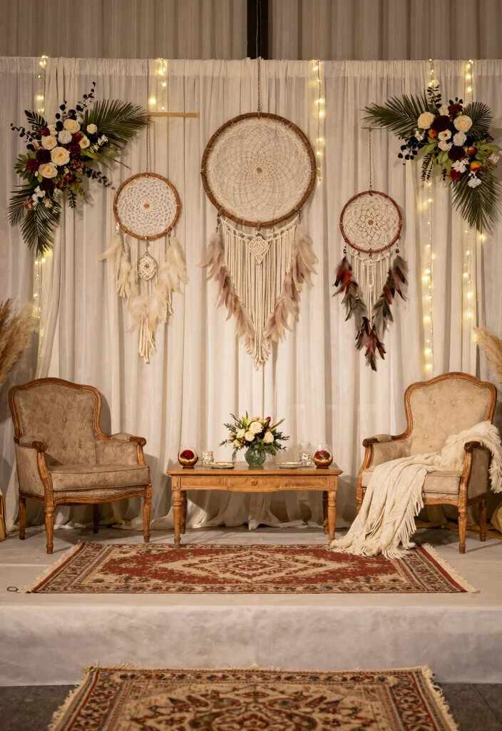 20 Cultural Wedding Stage Ideas That Celebrate Your Heritage! - 11. Bohemian Dreamcatcher Theme 1