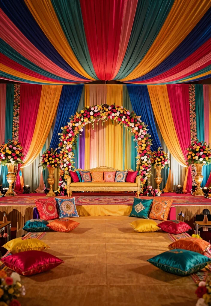 20 Cultural Wedding Stage Ideas That Celebrate Your Heritage! - 17. Bold Bollywood Celebration 1