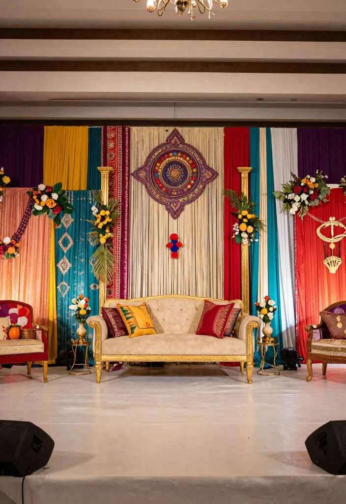 20 Cultural Wedding Stage Ideas That Celebrate Your Heritage! - 20. Artistic Fusion Celebration 1